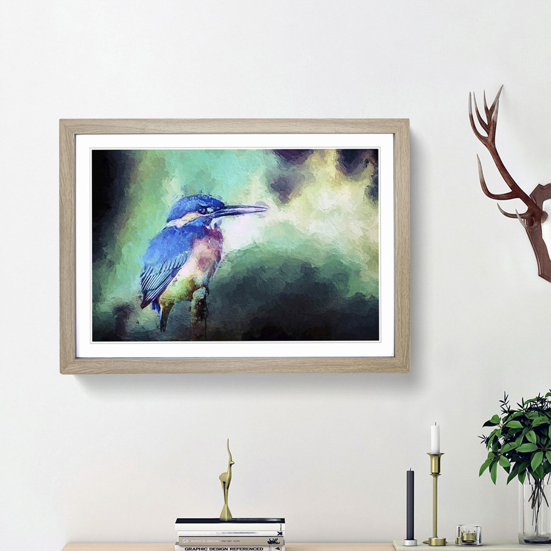 The Kingfisher Bird Looking West in Abstract - Picture Frame Painting Print