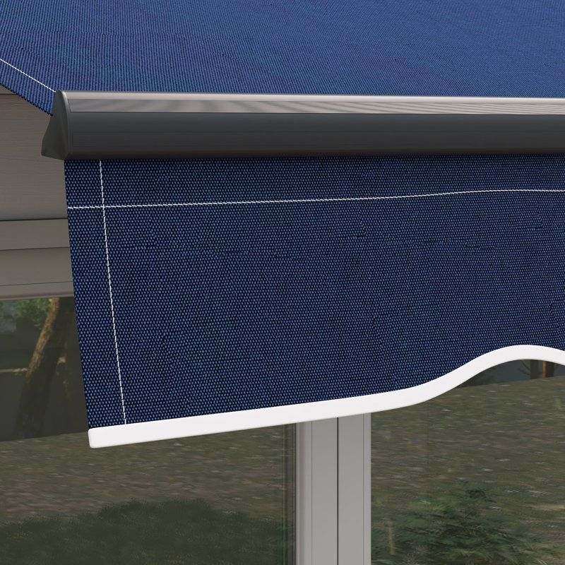 Outsunny Polyester Cover Retractable Patio Awning, Beige/White, Solid Colour, 98.5" W x 78.75" D