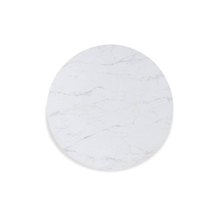 45 Inch Round White Marble Top Dining Table with Black Wood Legs