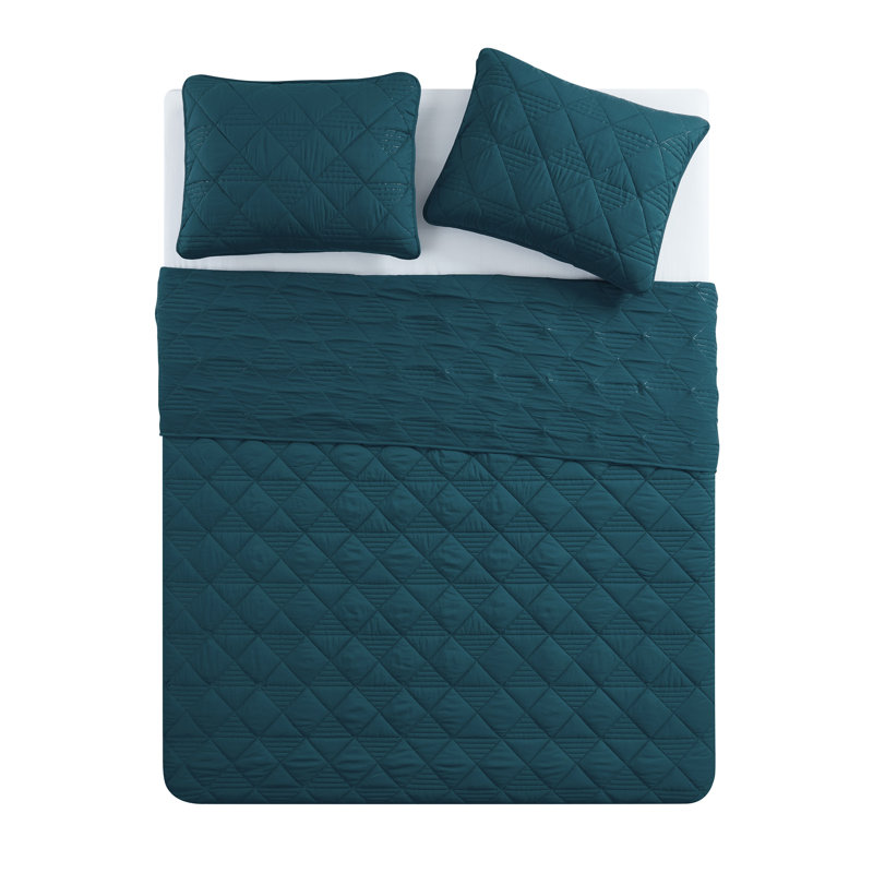 Lucy 3-Piece Pinsonic Diamond Microfiber Quilt Set, Teal