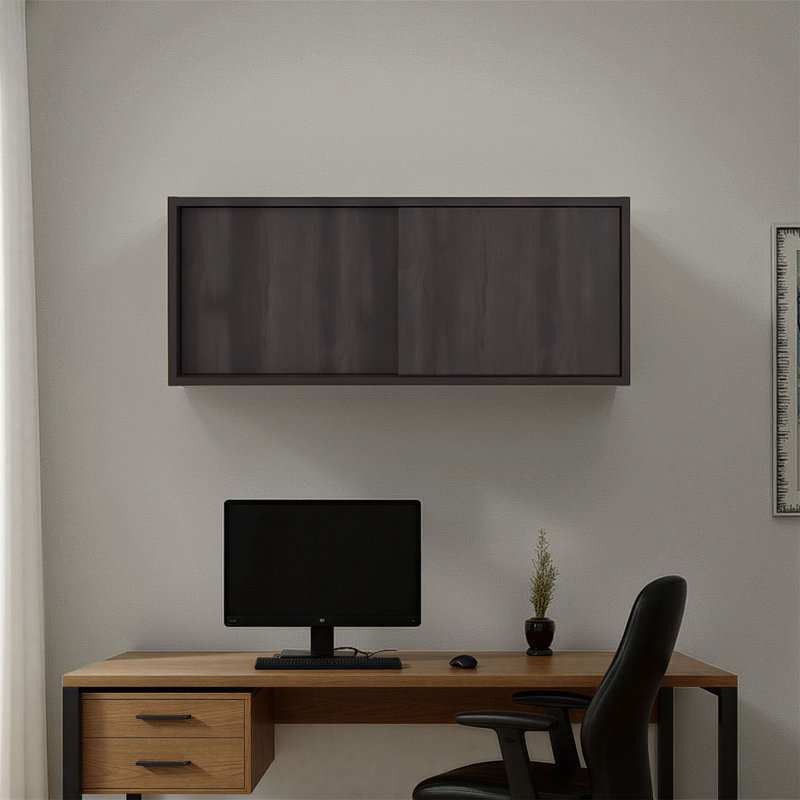 Note 32-Inch Wide Wall Storage Cabinet With Sliding Doors, Noyer foncé