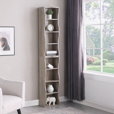 Bibliothèque ultra-mince à 8 couches réglables avec une bordure ondulée, qui est plus agréable esthétiquement, convient aux bibliothèques hautes et étroites, d'exposition et multifonctionnelles dans les bureaux à domicile