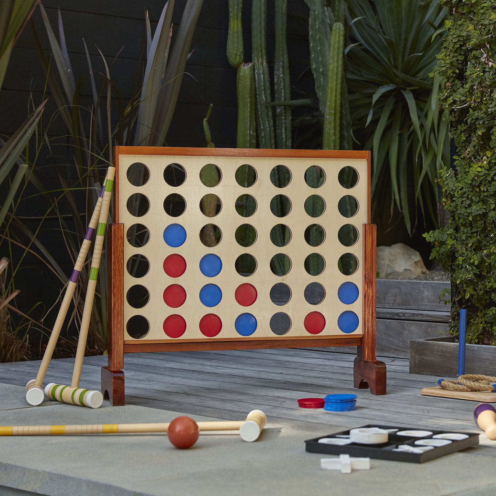 Hey Play 4-In-a-Row Family Game, Natural Finish