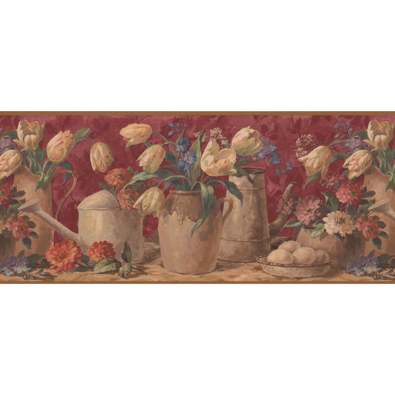 Bordure de papier peint à motif floral très large Billups Tulips in Pots