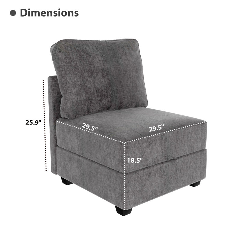 Fauteuil sans accoudoirs avec rangement, module de siège simple de canapé modulaire, Gris chenille