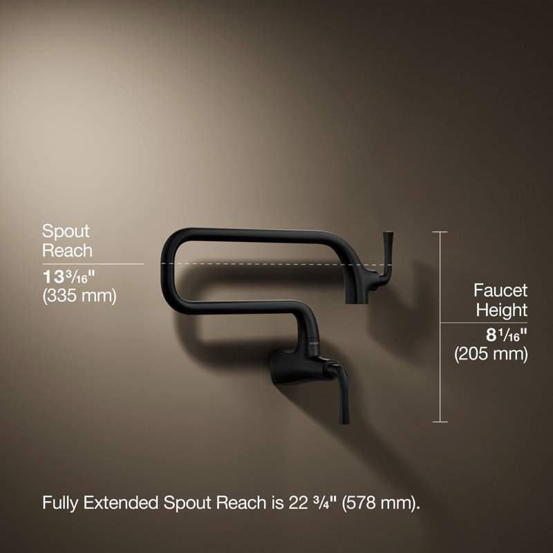 Graze Wall-Mount Pot Filler Faucet, Swing Arm Kitchen Pot Filler Faucet, Matte Black