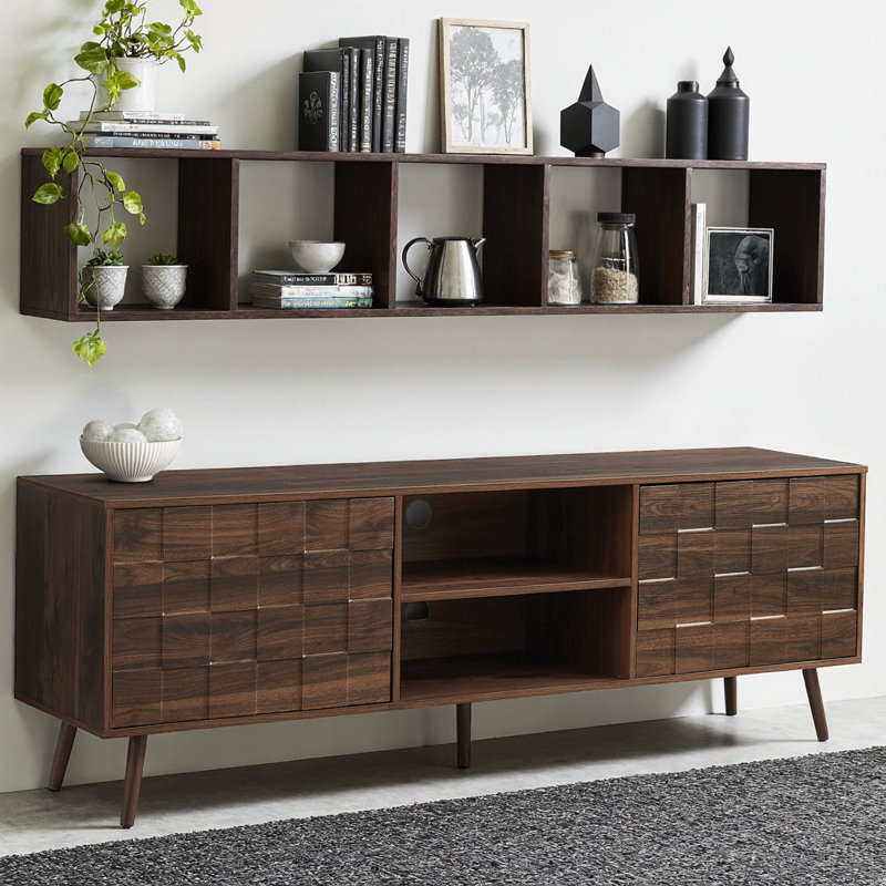 Elegant 72-Inch Walnut Laminate TV Stand – Mid-Century Modern Media Console for Living Room or Bedroom