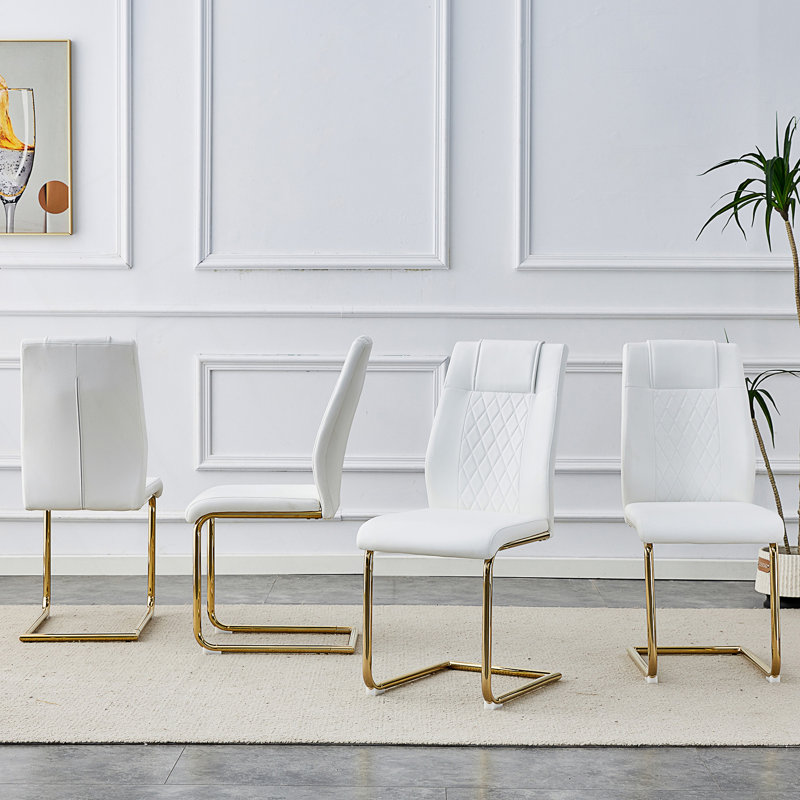 Chaise rembourrée en similicuir Imolo, Doré, Blanc, 4