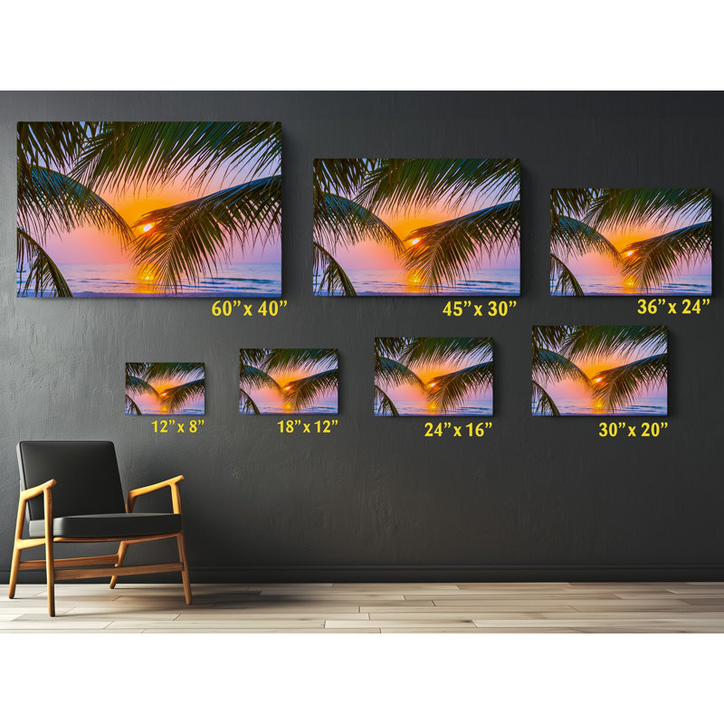 Coconut Trees Sunset View Canvas Print, 16" H x 24" W