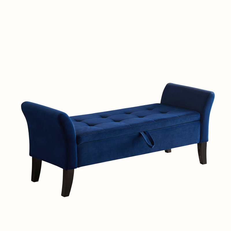 Velvet Upholstered Storage Bench, Navy Blue