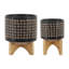 Pot de fleurs en grès et en bois sur pied - pot en céramique moderne avec base en bois surélevée, décoration élégante pour les espaces intérieurs, design durable et élégant pour la décoration intérieure contemporaine-1716605970-1716604329