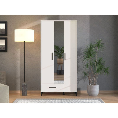 Saltbay White 3 Door Tall Shallow Depth Hallway Mirrored Wardrobe