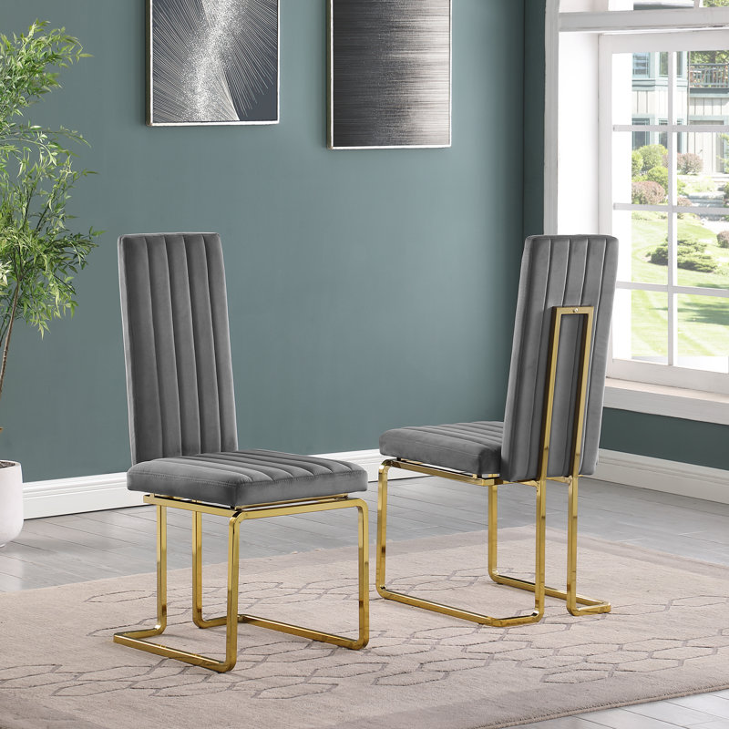 Chaise de salle à manger en velours, Gris foncé, Or