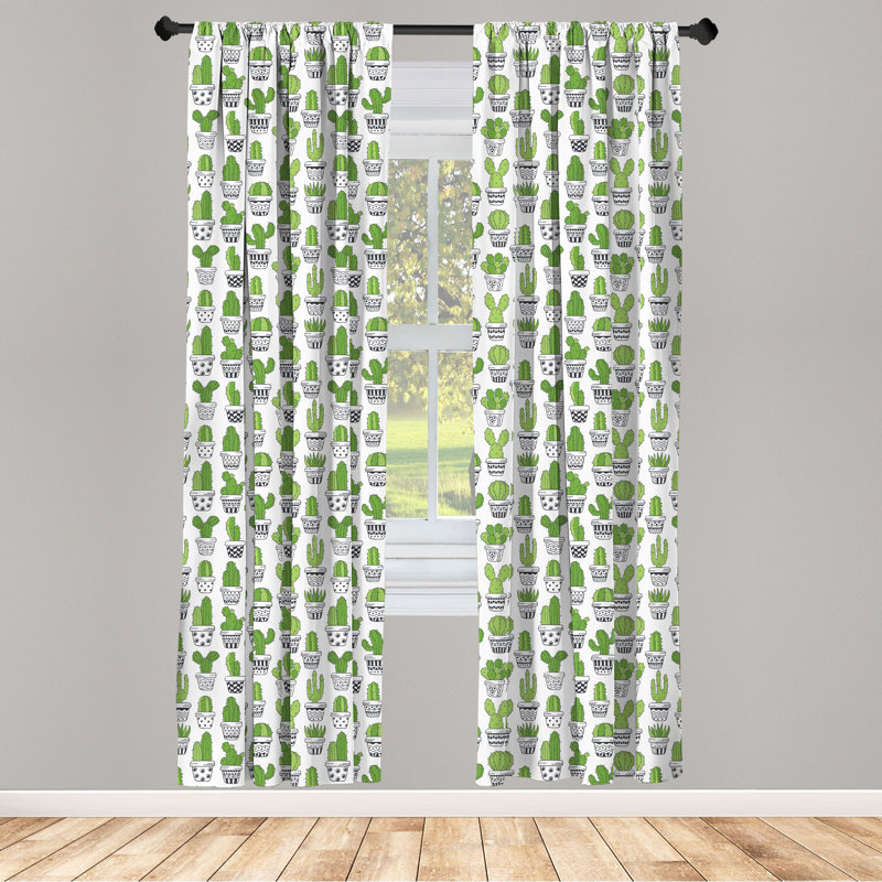 Cactus Floral Semi-Sheer Rod Pocket Curtain Panels, 28" x 63"