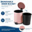 Poubelle de salle de bain ronde avec couvercle à fermeture en douceur 5 L / 1,3 gal | Pédale de marche, seau intérieur amovible, acier inoxydable brossé, pour bureau, chambre à coucher, toilette, salle de séjour, rose