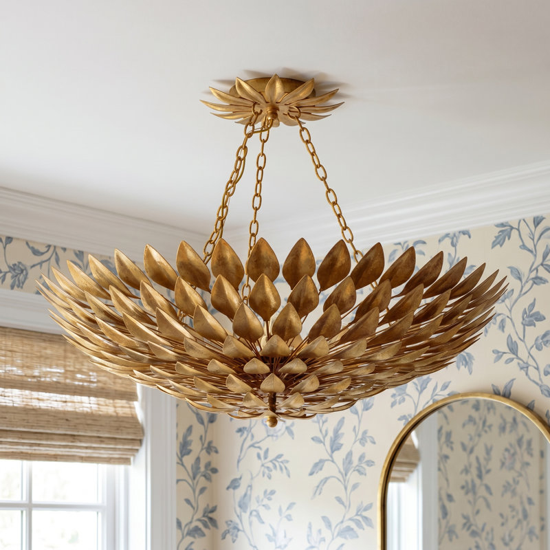 Plafonnier semi-encastré Margo, Or antique, Six lumières, H 6 pi x l 24,5 po x P 24,5 po