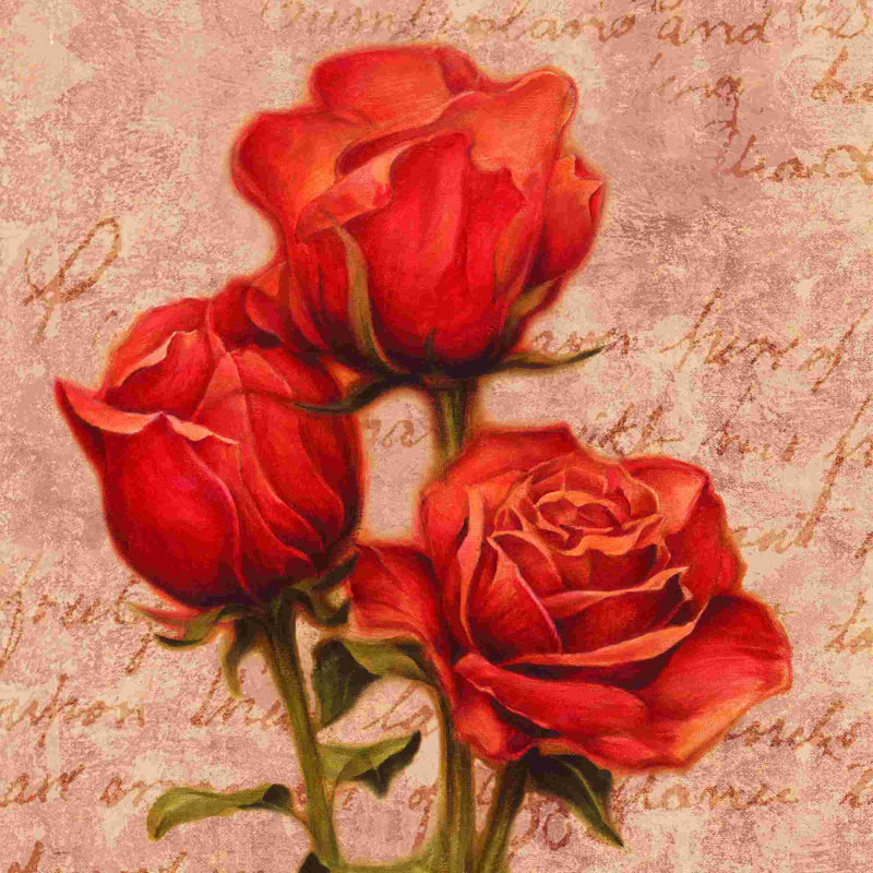 Trois roses rouges - peinture sur toile tendue, H 36 po x l 36 po