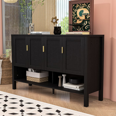 Storage Sideboard with 4-Door Design, Adjustable Shelves, Open Shelf and Dual-Sided Hooks