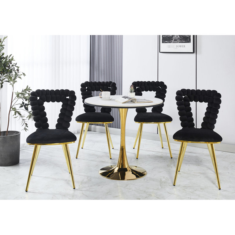 4 chaises noires et dorées - Revêtement en tissu, structure, pour la salle à manger, le bureau, la chambre à coucher et (4) bureaux confortables