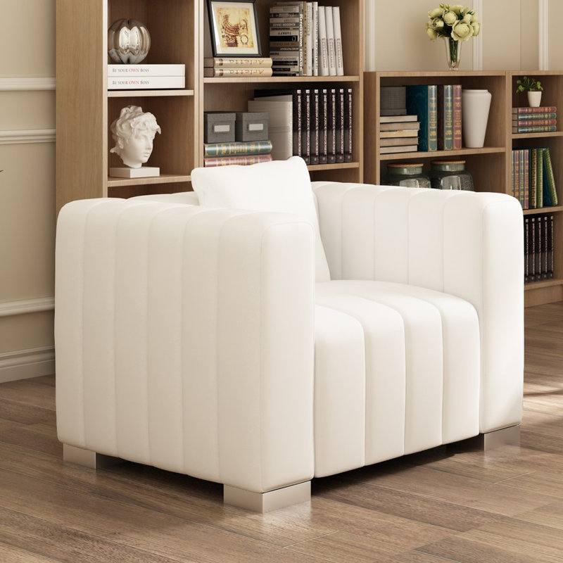 Clifford 35.4''  Velvet Armchair, Silver, White