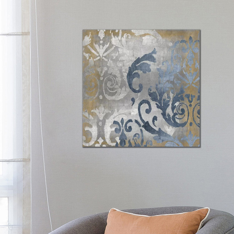 Damask in Silver and Gold I 1 Piece Wrapped Canvas Wall Art, 66.04 cm H x 66.04 cm W x 1.91 cm D