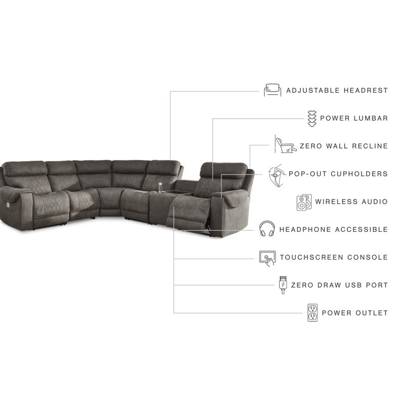 Gray Six-Piece Faux Leather Reclining Sectional Sofa