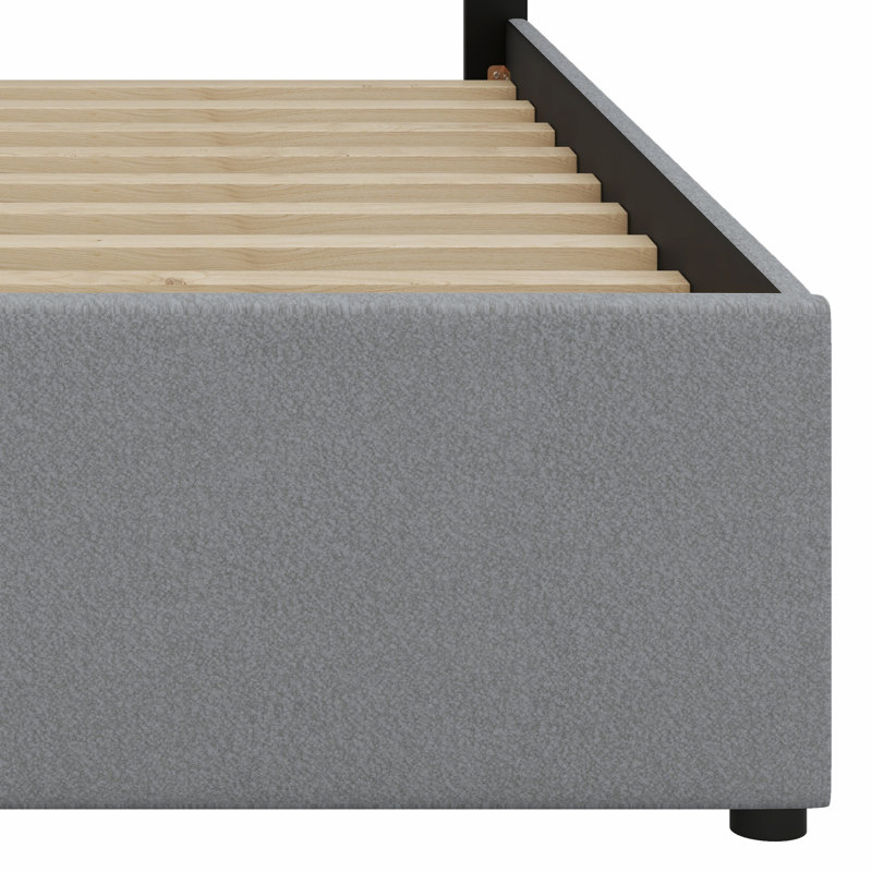 Lit plateforme tapissier avec lit gigogne, Gris
