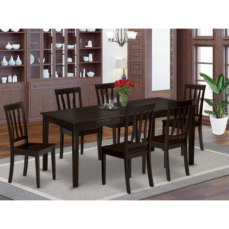 7 Piece Kitchen Table Set Consist of a Rectangle Dining Table with Pedestal and 6 Dining Room Chairs, 42x72 Inch, Cappuccino