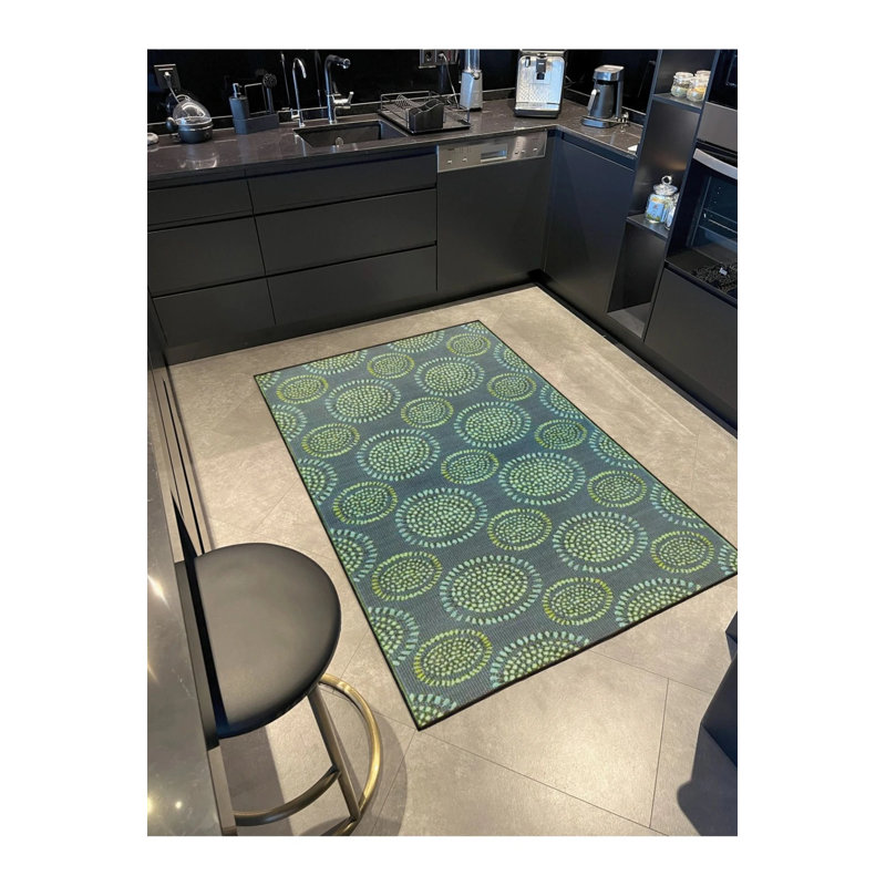 Tapis lavable moderne à motif floral rond vert, Rectangle 2 pi 4 po x 4 pi
