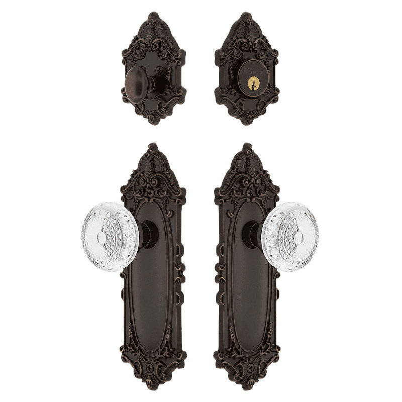 Nostalgic Warehouse Victorian Entry Set with Crystal Meadows Knob, Timeless Bronze, 2.375