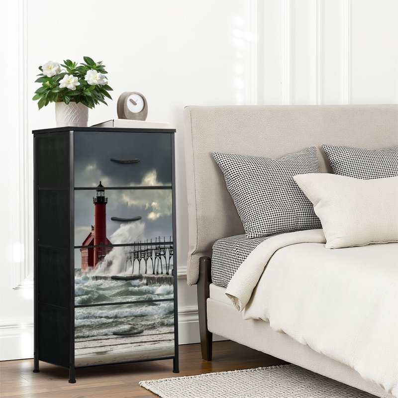 4 Drawer Dresser for Bedroom, Narrow Chest of Drawers, Wooden Top and Study Iron Frame 18"x37.5"-(WxH)