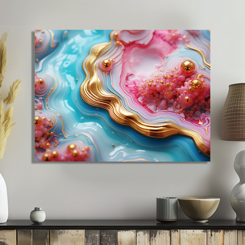 Art mural Radiant Ocean Agate Turquoise - marbre, Métal métal, H 12 po x l 20 po