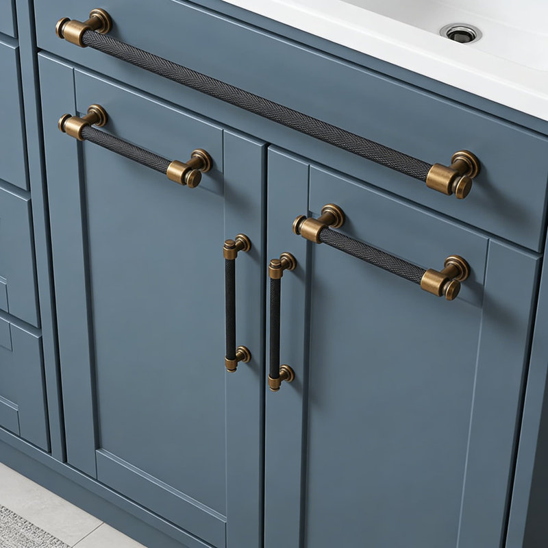 Poignées et poignées d'armoire moletées - Trou central de 12,5 pouces (320 mm) - Finition noir mat et laiton antique - Quincaillerie de cuisine et de tiroir durable