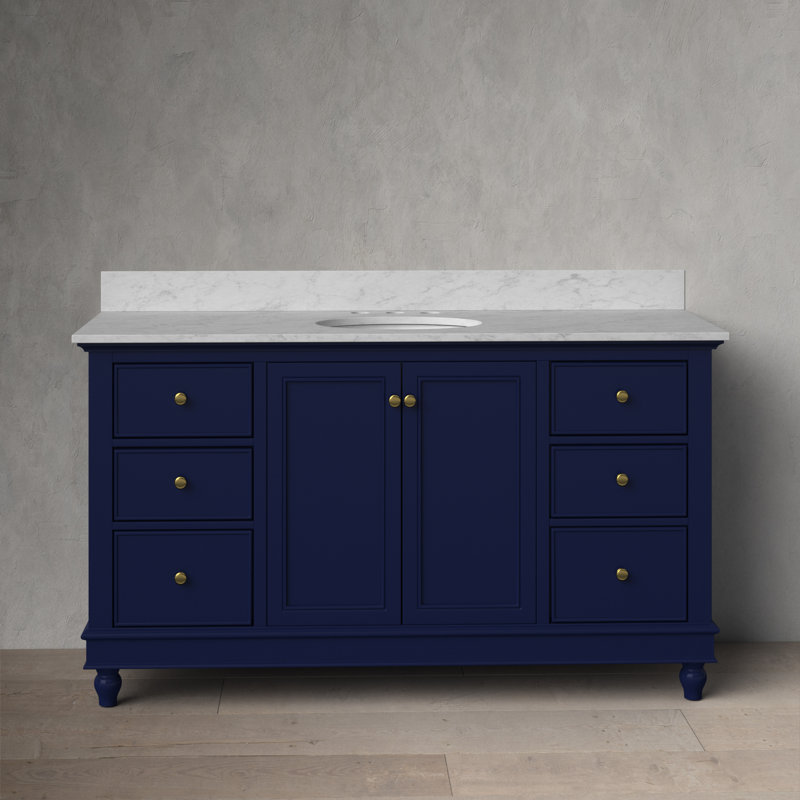 Ferdinand 60'' Single Bathroom Vanity with Top, Carrara Marble, Royal Blue