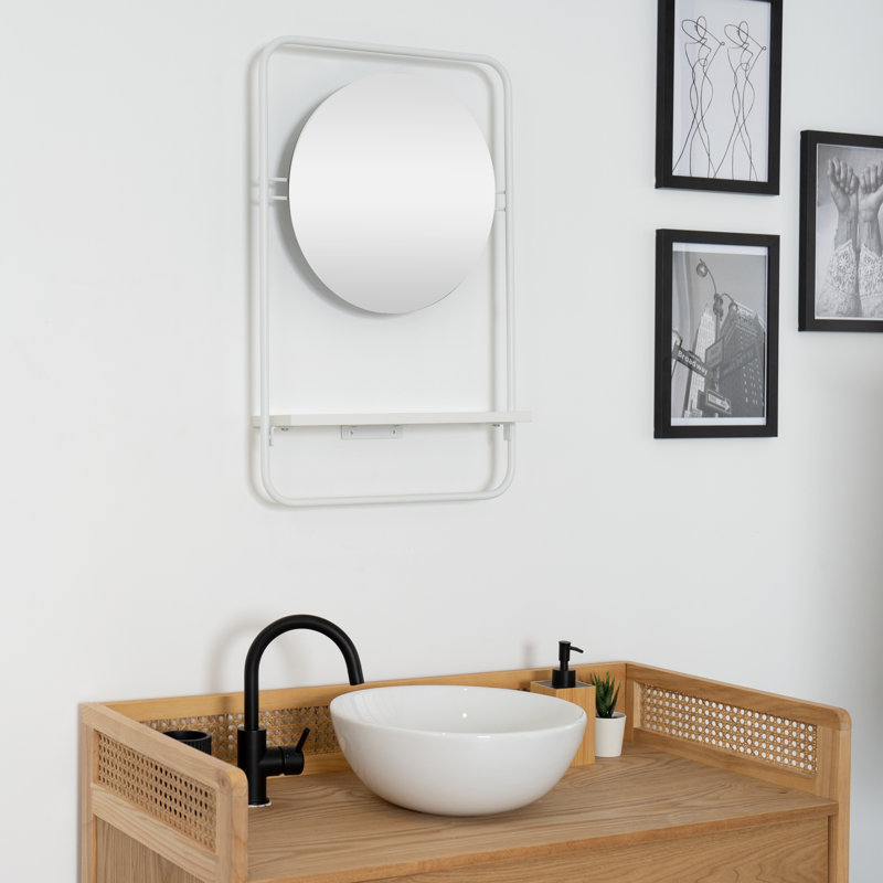 Fullilove Metal Flat Wall Mirror with Shelves, White
