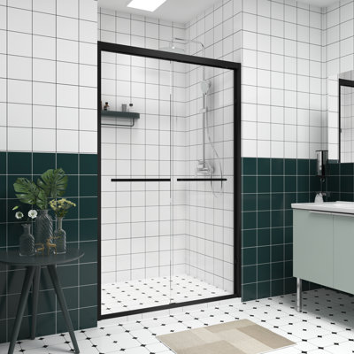 Porte de douche coulissante double à cadre réglable en aluminium de 44 à 48 po avec roulettes silencieuses, installation réversible