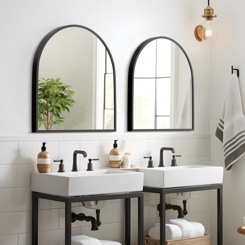 Miroir de salle de bain en métal, Noir, 2