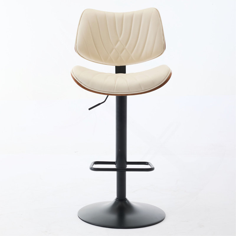 Walnut Bentwood Bar Stools Mid Century Modern Adjustable Counter Height Black Leather Upholstered 360°Swivel Bar Chairs For Kitchen Island/Dining Room/Cafe, 1 Chair/1Carton