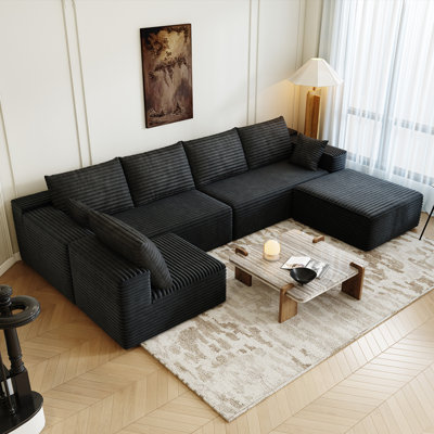 139.4" Modular Sectional Sofa, U-Shaped Minimalist Couches with Ottoman and Middle Seat, Modern Deep Seat Convertible Sleeper Sofa Bed, Reversible Cha by Everly Quinn