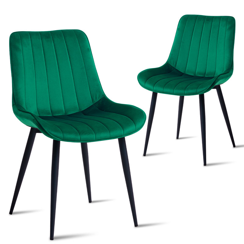 Velvet Dining Chairs Set of 4, Modern Upholstered Kitchen Chair With Metal Legs For Bedroom Living Room, Apartment, 2, Green