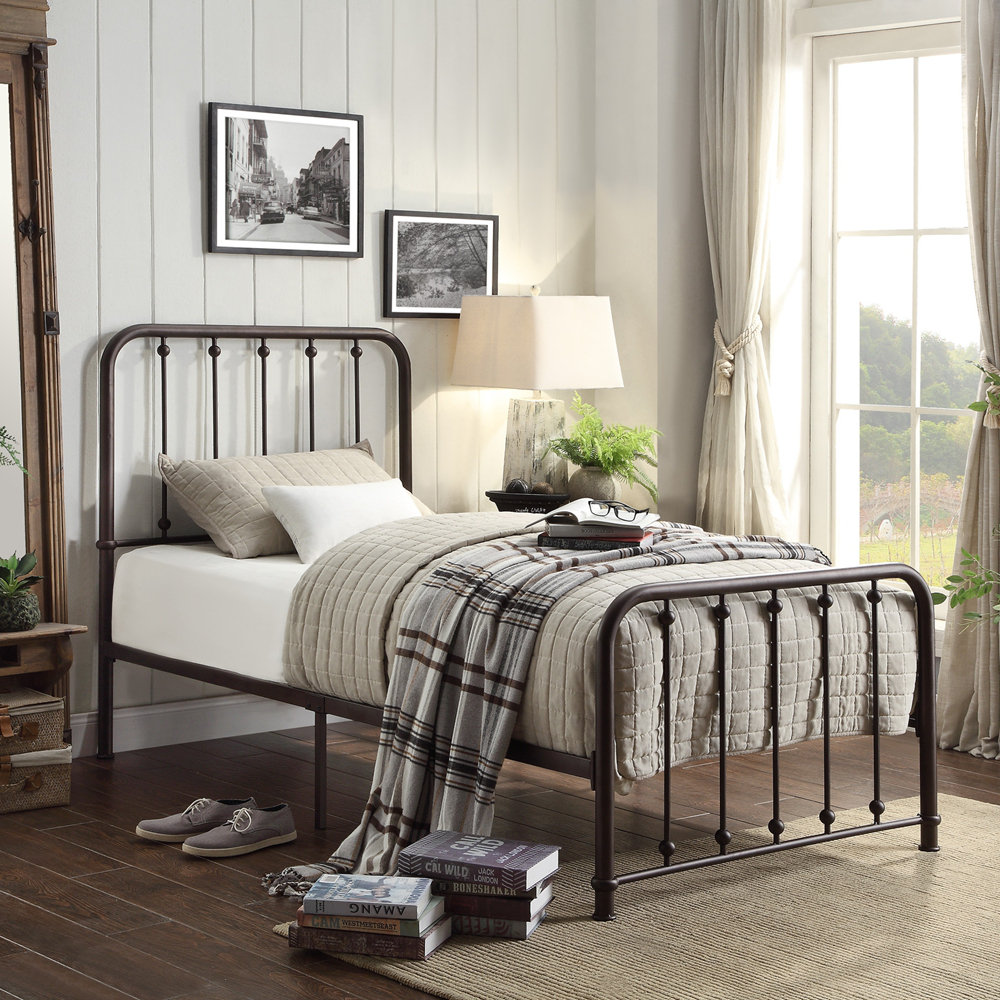 Astoria Grand Classic Platform Bed Dark Bronze Finish Metal Frame ...