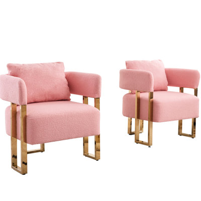 Élégante chaise rose avec pieds dorés - 2 pièces pour le bureau, le revêtement en molleton de salon, sans roulettes, lignes simples et lisses, bureau moderne en rose, métal doré