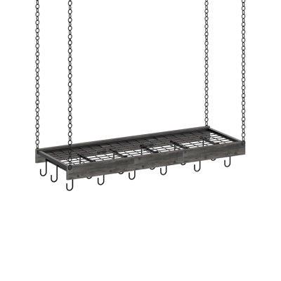 Hanging Pot Rack, Ceiling Wall Mounted Pot Rack for Kitchen, Industrial Style Pot Hanger with 18 Hooks,Charcoal Black