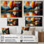 Maison de lac rouge et orange avec bouleaux - Impression sur toile-86492732-86492728