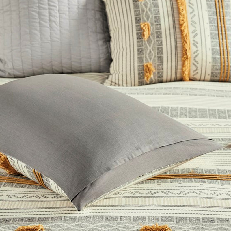 Housse de couette en coton pour lit très grand / très grand avec motif à rayures grises / jaunes doux au toucher