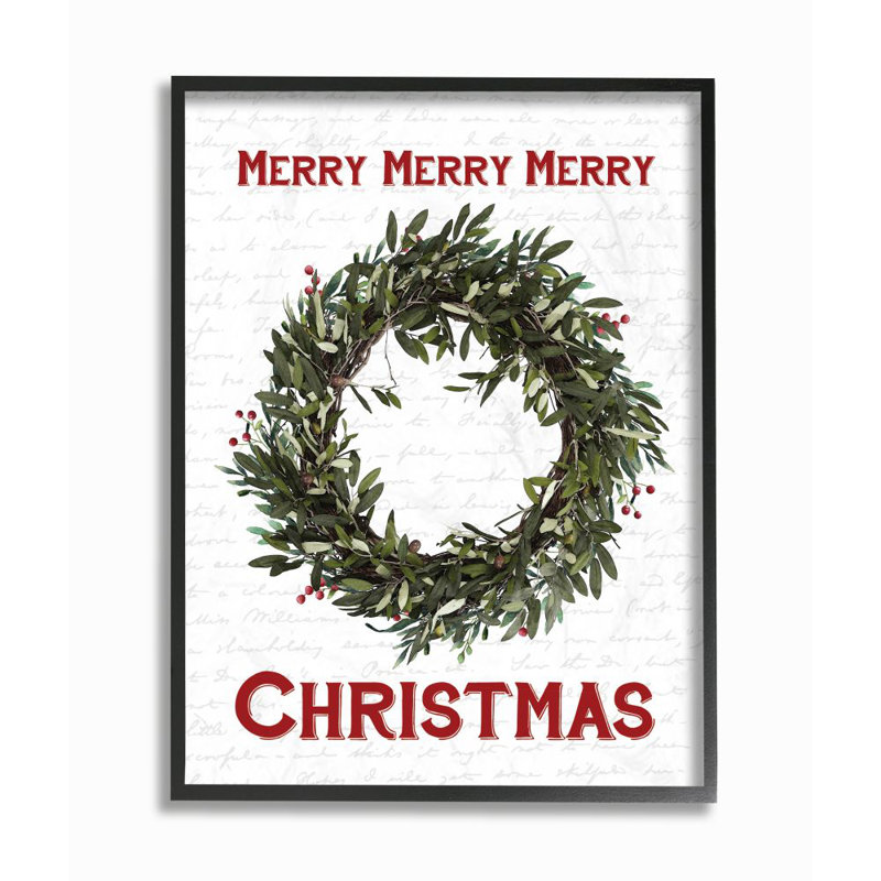 « merry christmas couronne », impression, Giclée encadrée noir minuit, H 20 po x l 16 po