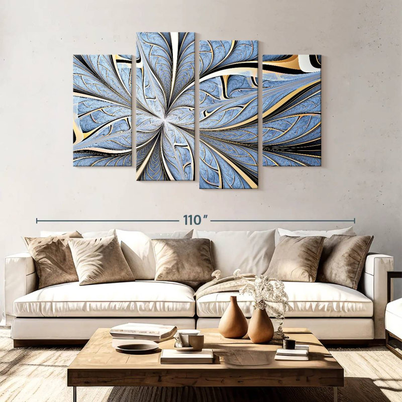 Avery, fleur bleue, abstrait numérique, H 54 po x l 84 po