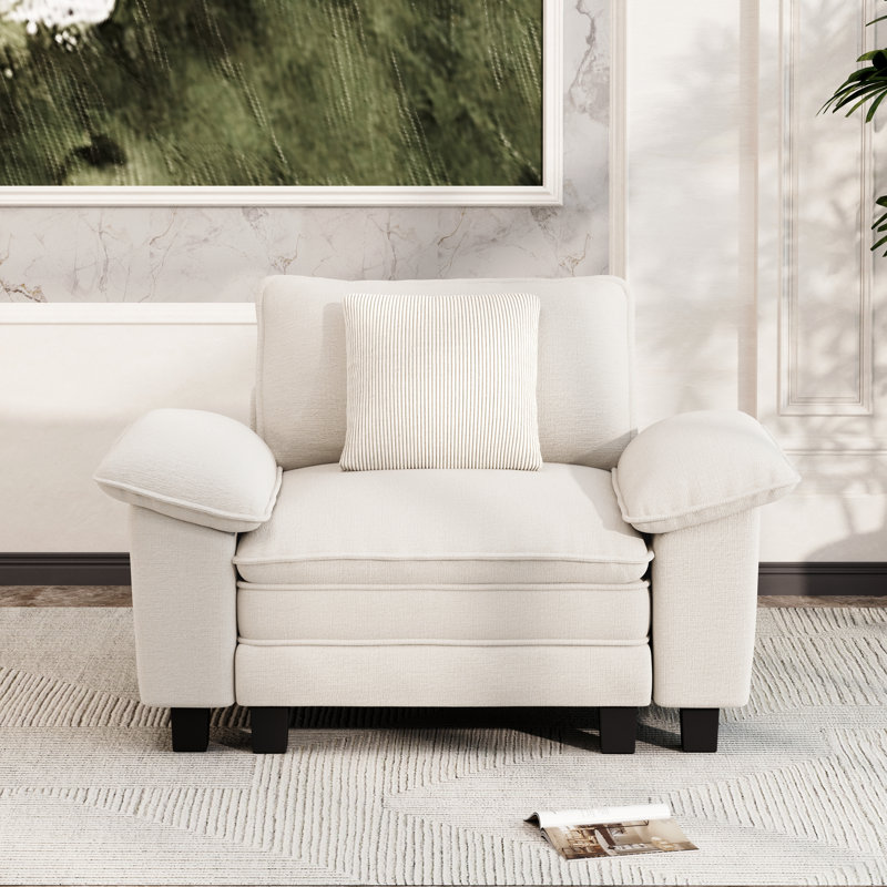 Deep Seat Sofa Chair With Throw Pillow, Chenille White