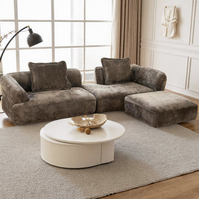 Canapé modulaire en forme de L de 122 po avec méridienne, mousse profonde entièrement compressée de 122 po, siège profond, aucun assemblage requis, faisant face à la droite, ensemble 2 pièces pour le salon, le salon