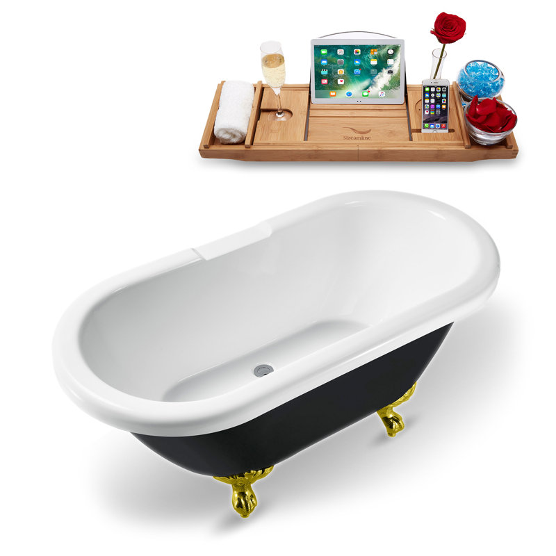 59.1'' x 28.3'' Freestanding Soaking Acrylic Bathtub, Polished Gold, Polished Chrome